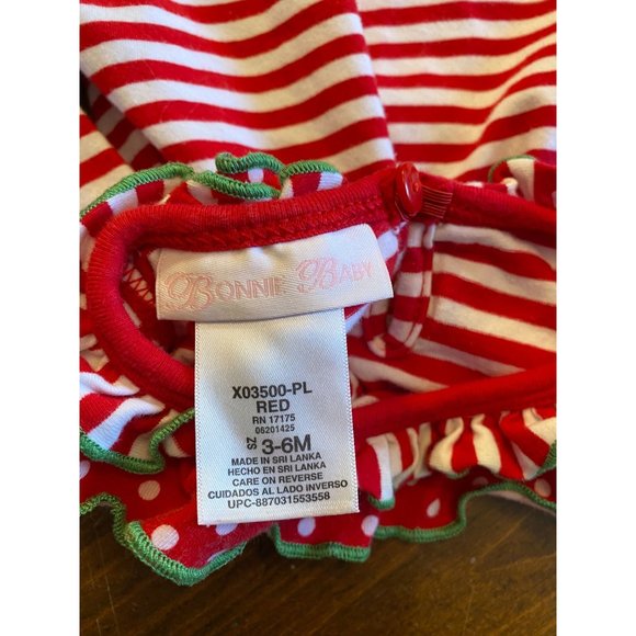 Bonnie Baby 3-6 month Christmas Tree Dress Red Stripe Holiday Ruffles - Picture 3 of 5